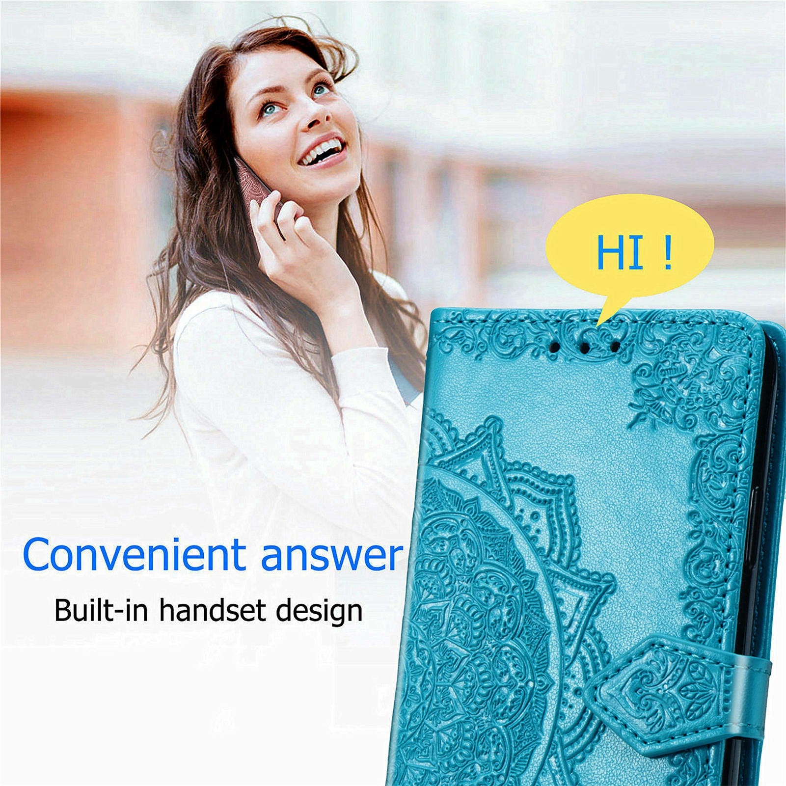 For Google Pixel 9 Pro Leather Wallet Case Stand Flip Phone Cover Emboss Mandala Flower - Blue