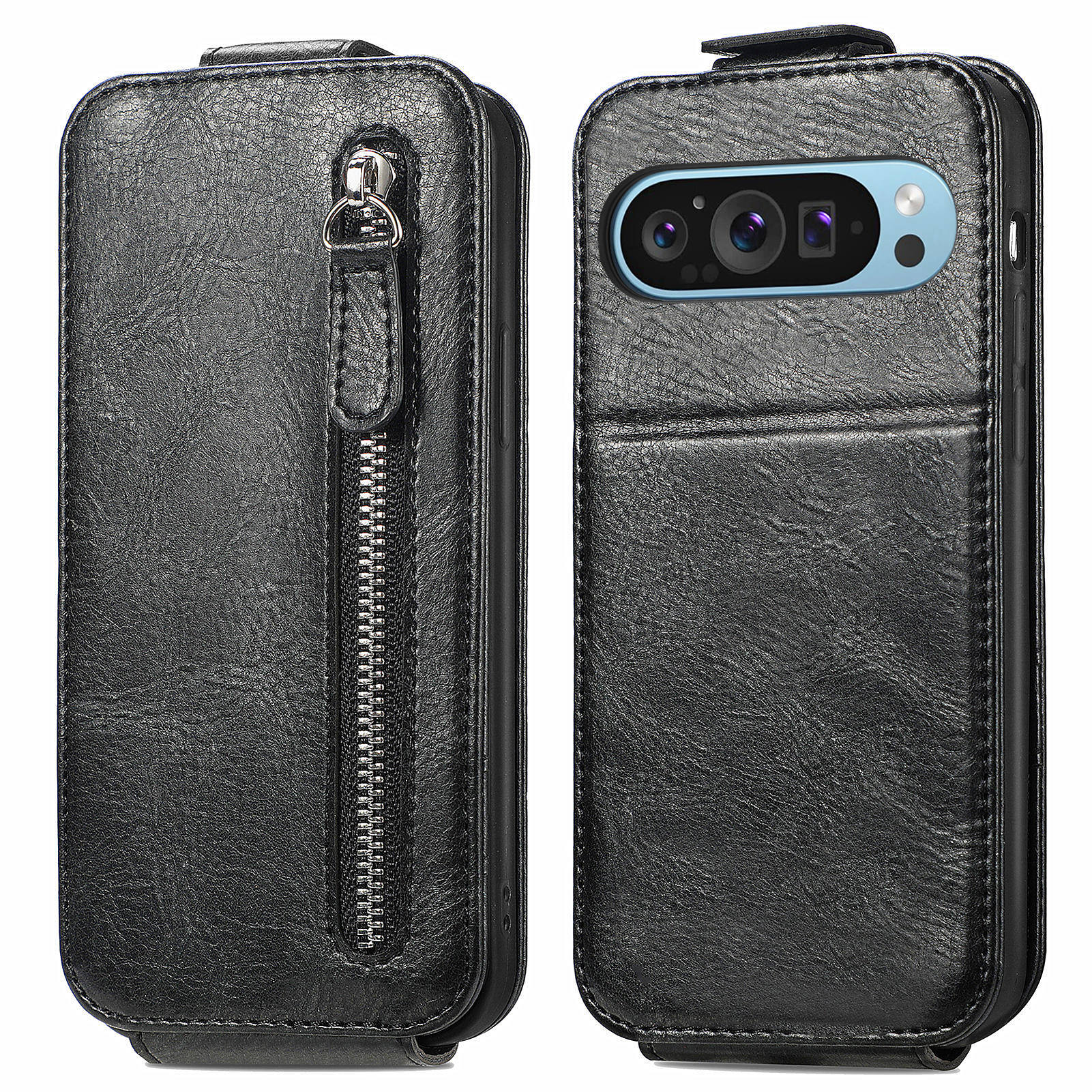 For Google Pixel 9 Cover Zipper Pocket PU Leather Phone Case Supplier - Black