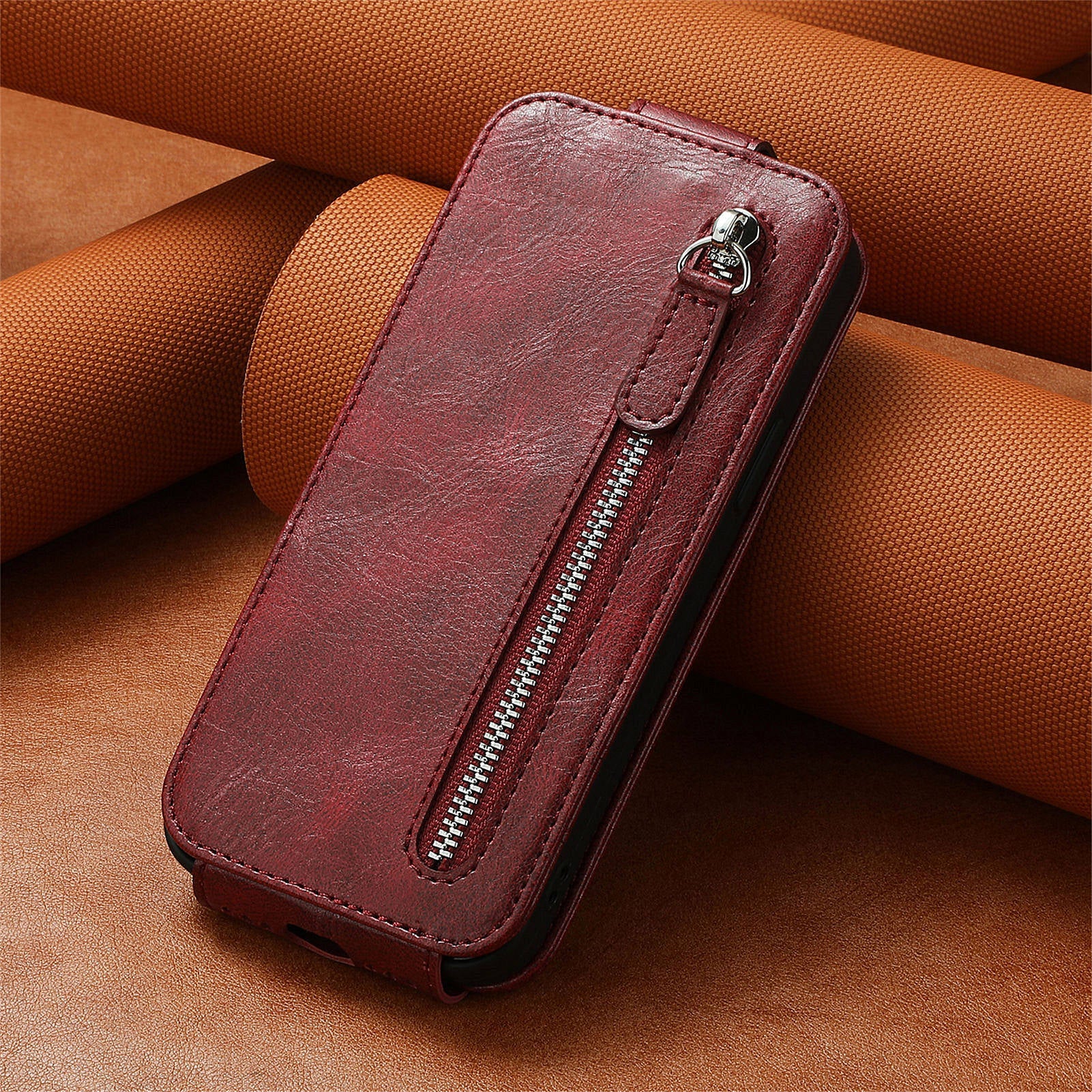 For OnePlus Nord N30 SE 5G Leather Wallet Case Zipper Pocket Phone Cover - Wine Red