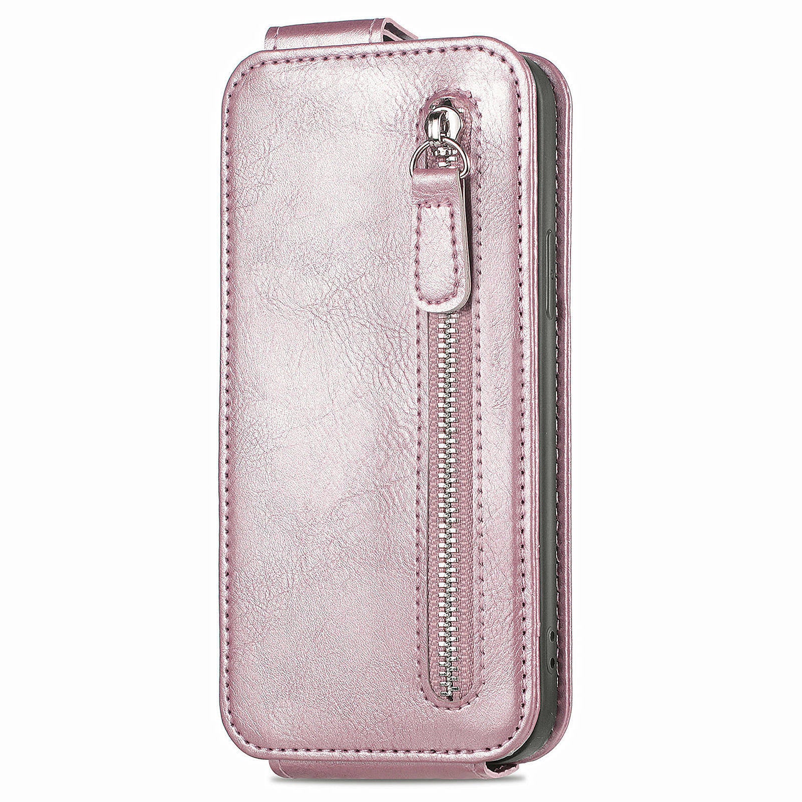 For Oppo Reno11 5G (Global) Cell Phone Case Zipper Pocket Vertical Flip PU Leather Anti-drop Cover - Rose Gold