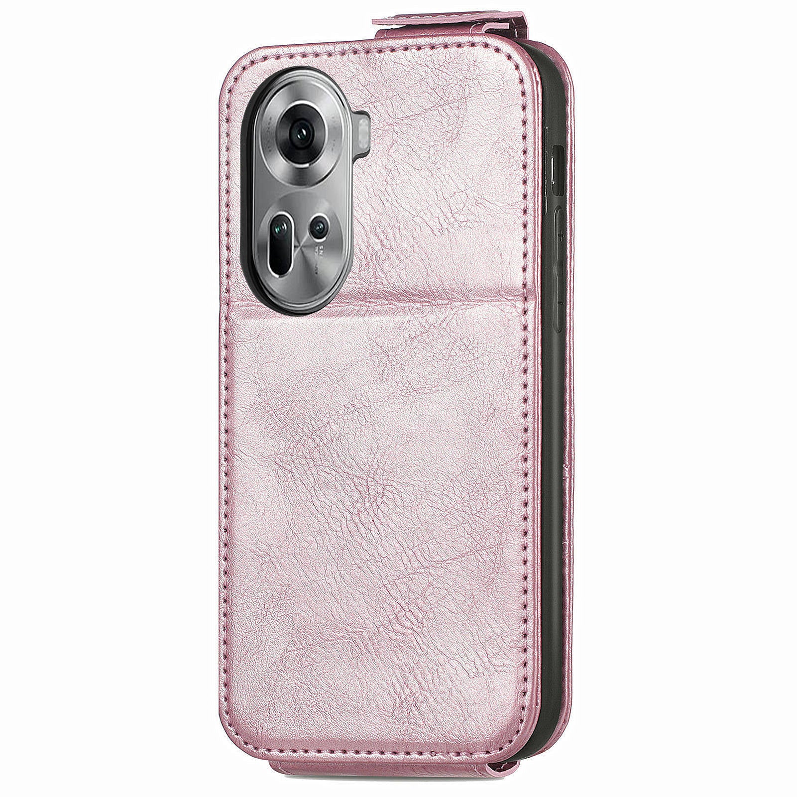 For Oppo Reno11 5G (Global) Cell Phone Case Zipper Pocket Vertical Flip PU Leather Anti-drop Cover - Rose Gold