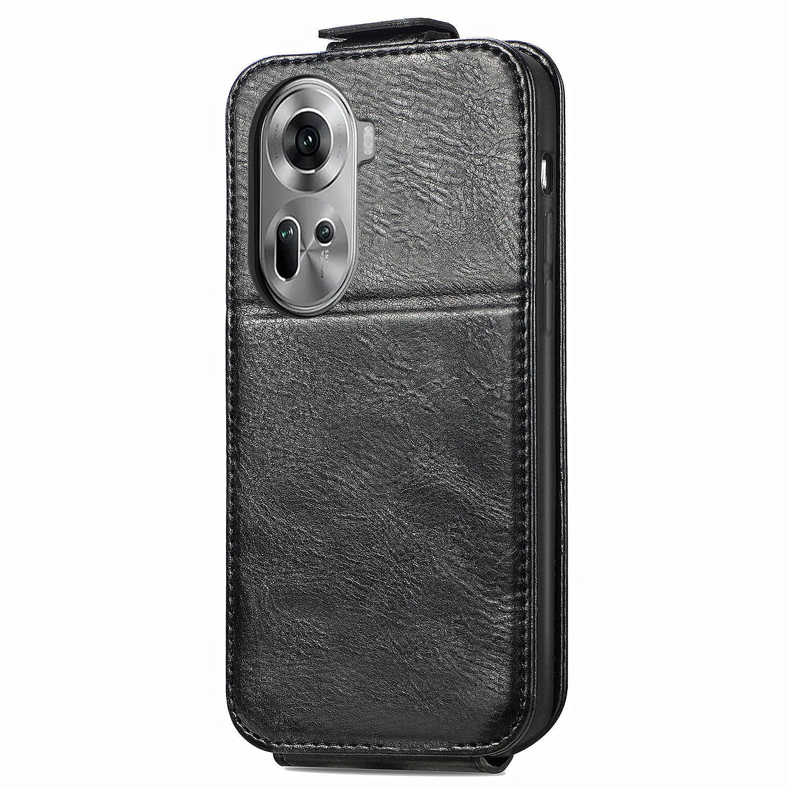 For Oppo Reno11 5G (Global) Cell Phone Case Zipper Pocket Vertical Flip PU Leather Anti-drop Cover - Black