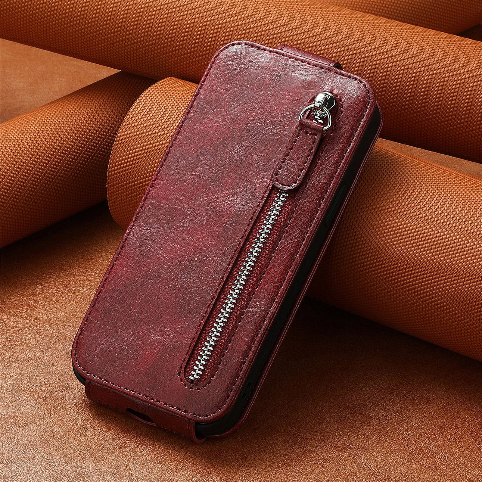 For Oppo Reno11 5G (Global) Cell Phone Case Zipper Pocket Vertical Flip PU Leather Anti-drop Cover - Wine Red