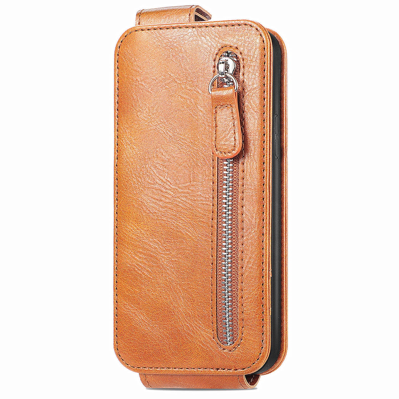 For Oppo Reno11 5G (Global) Cell Phone Case Zipper Pocket Vertical Flip PU Leather Anti-drop Cover - Brown