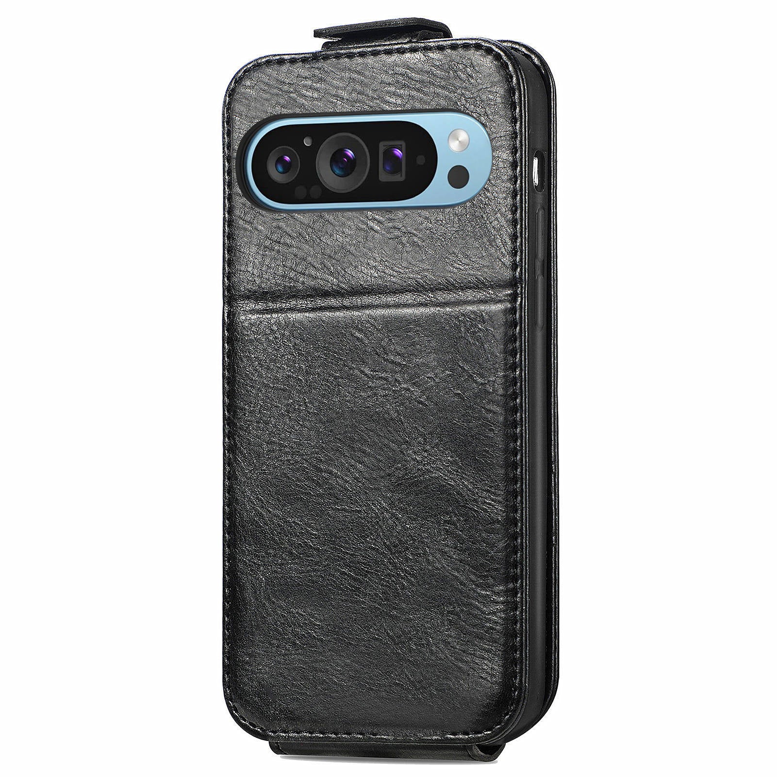 For Google Pixel 9 Pro Cell Phone Case Zipper Pocket Vertical Flip PU Leather Phone Stand Cover - Black