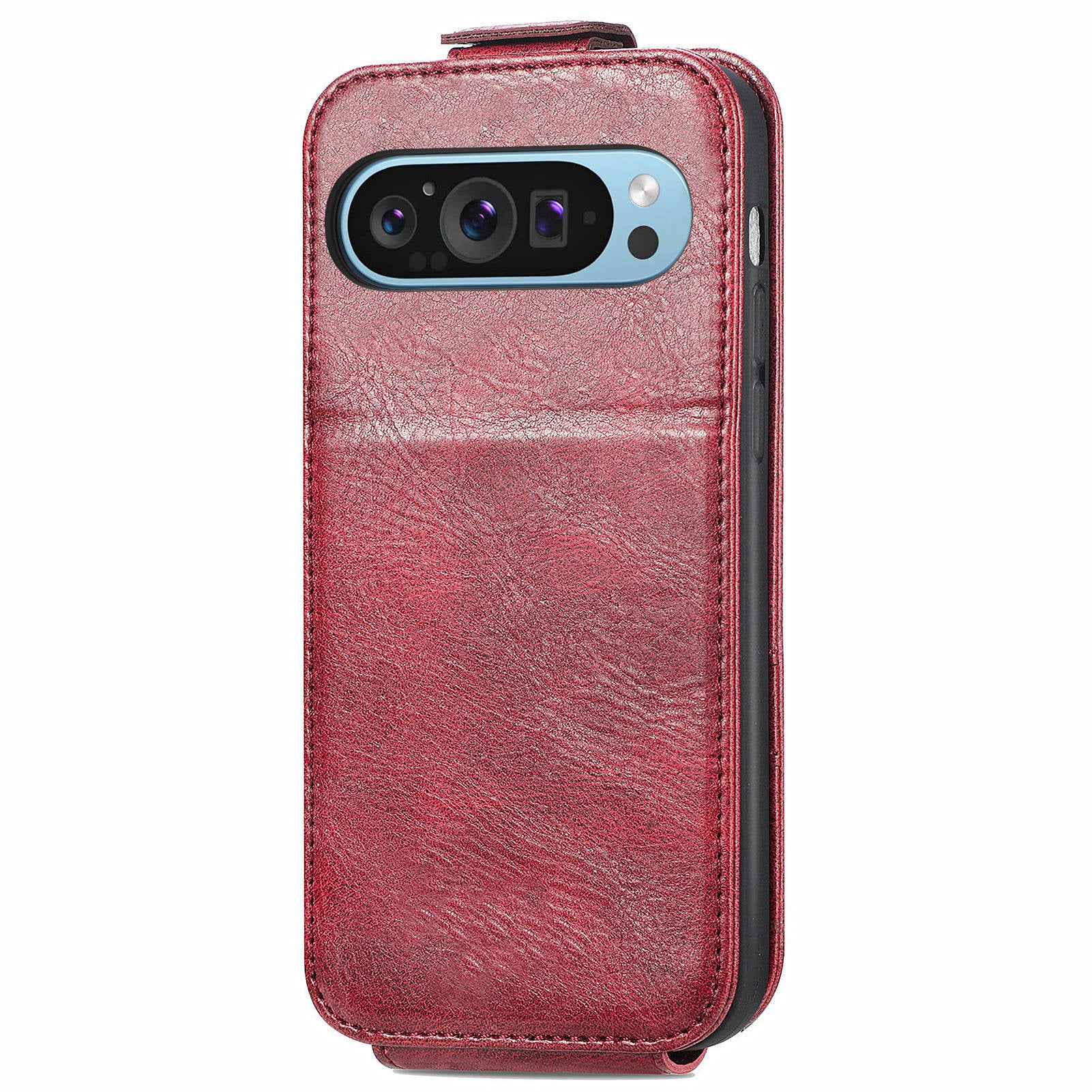 For Google Pixel 9 Pro Cell Phone Case Zipper Pocket Vertical Flip PU Leather Phone Stand Cover - Wine Red