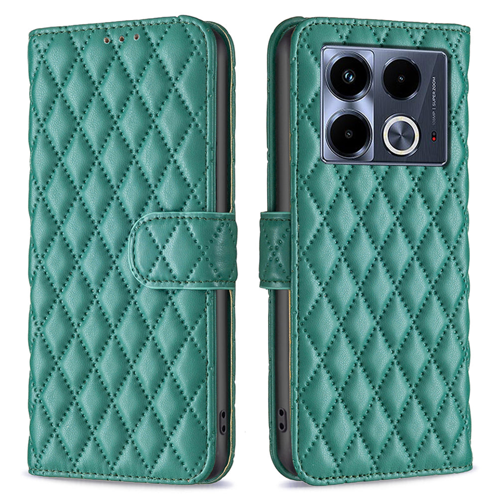 BINFEN COLOR BF Style-14 For Transsion Infinix Note 40 Case Wallet Rhombus Phone Leather Cover - Green