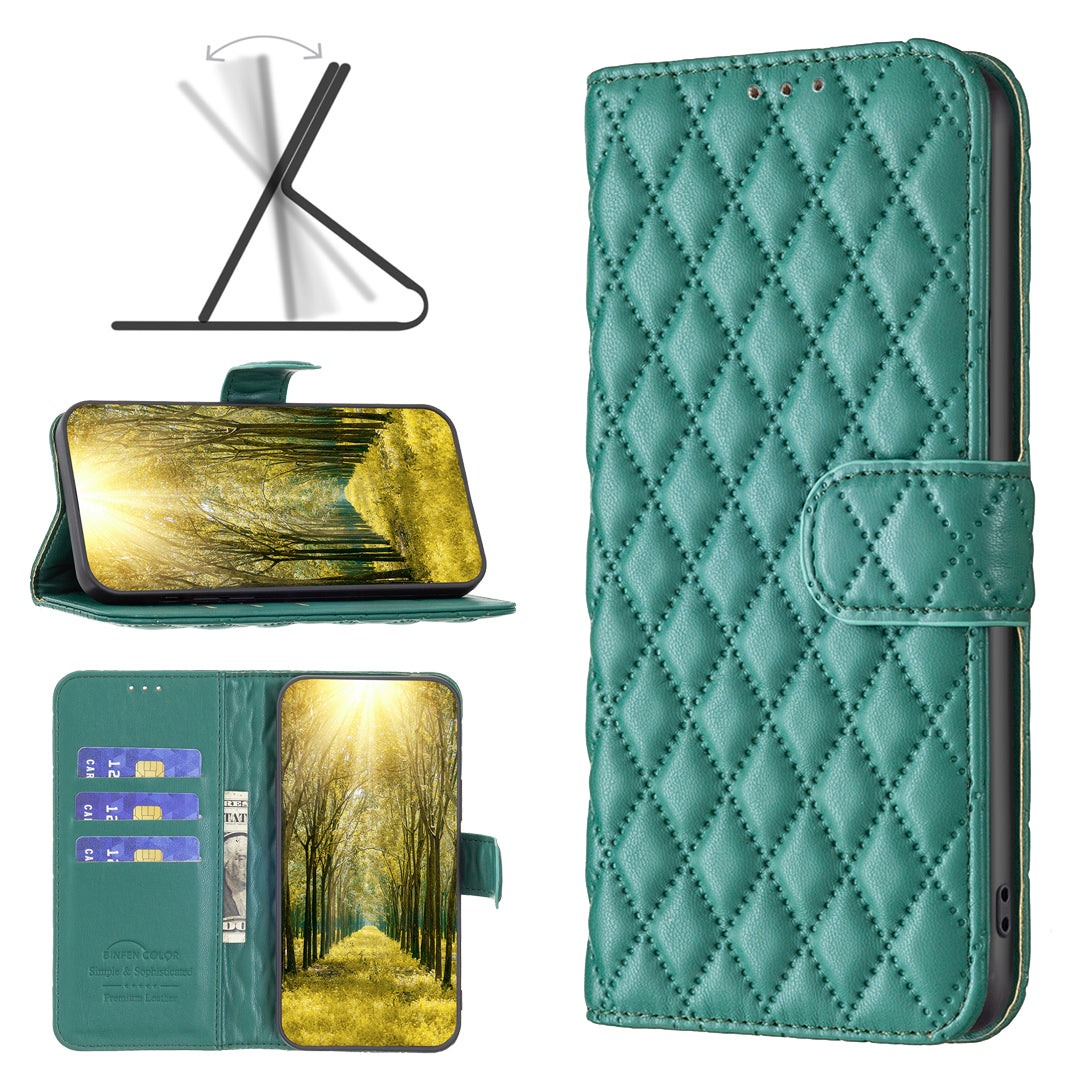 BINFEN COLOR BF Style-14 For Transsion Infinix Note 40 Case Wallet Rhombus Phone Leather Cover - Green