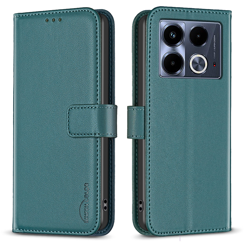 BINFEN COLOR BF17 For Transsion Infinix Note 40 Case Shockproof Leather Phone Wallet Cover - Green