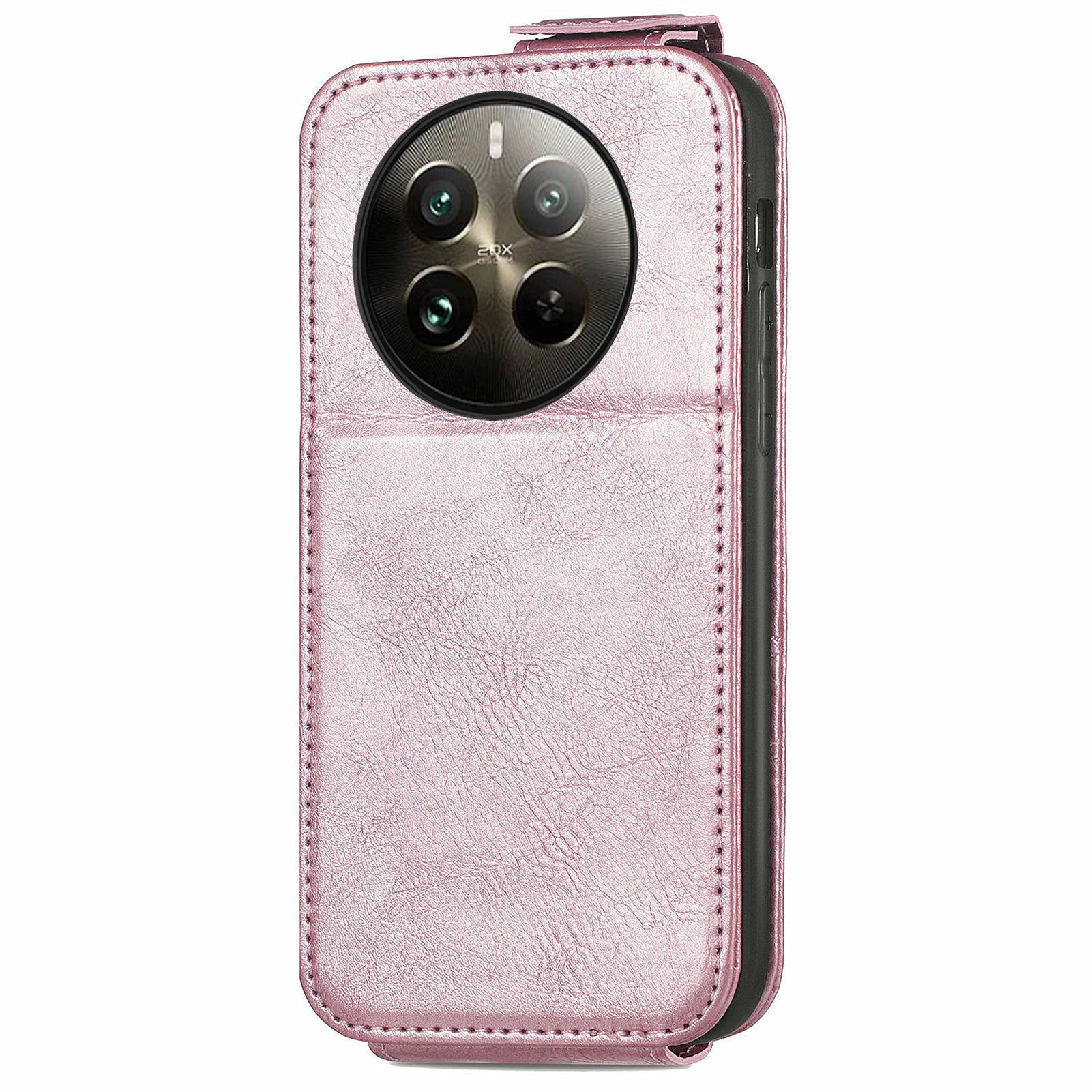 Zipper Phone Shell for Realme 12+ 5G Slim-Fit Case Vertical Flip Design Wallet Leather Cover - Rose Gold