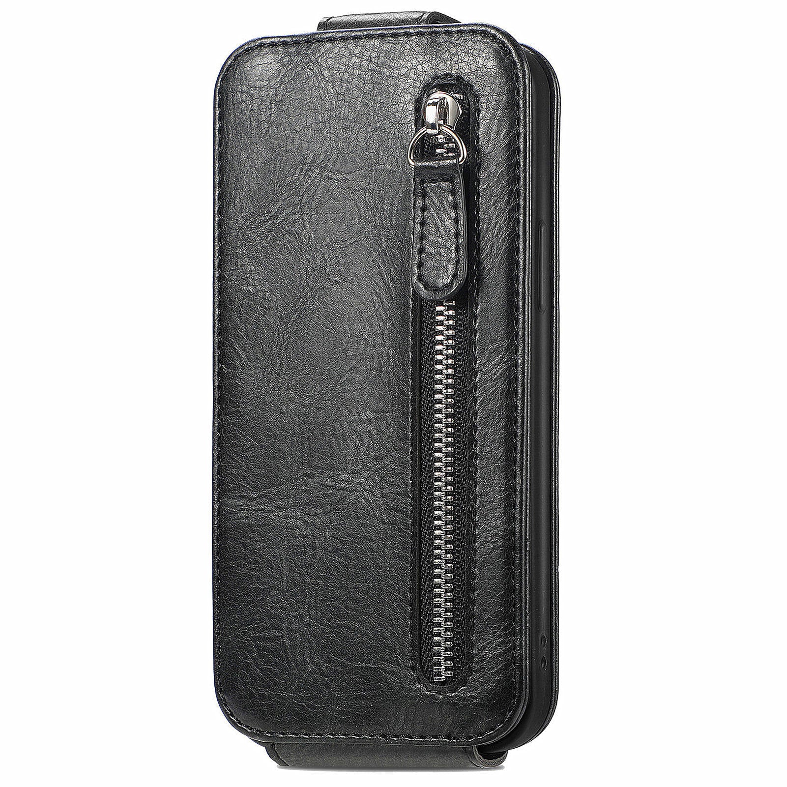Zipper Phone Shell for Realme 12+ 5G Slim-Fit Case Vertical Flip Design Wallet Leather Cover - Black