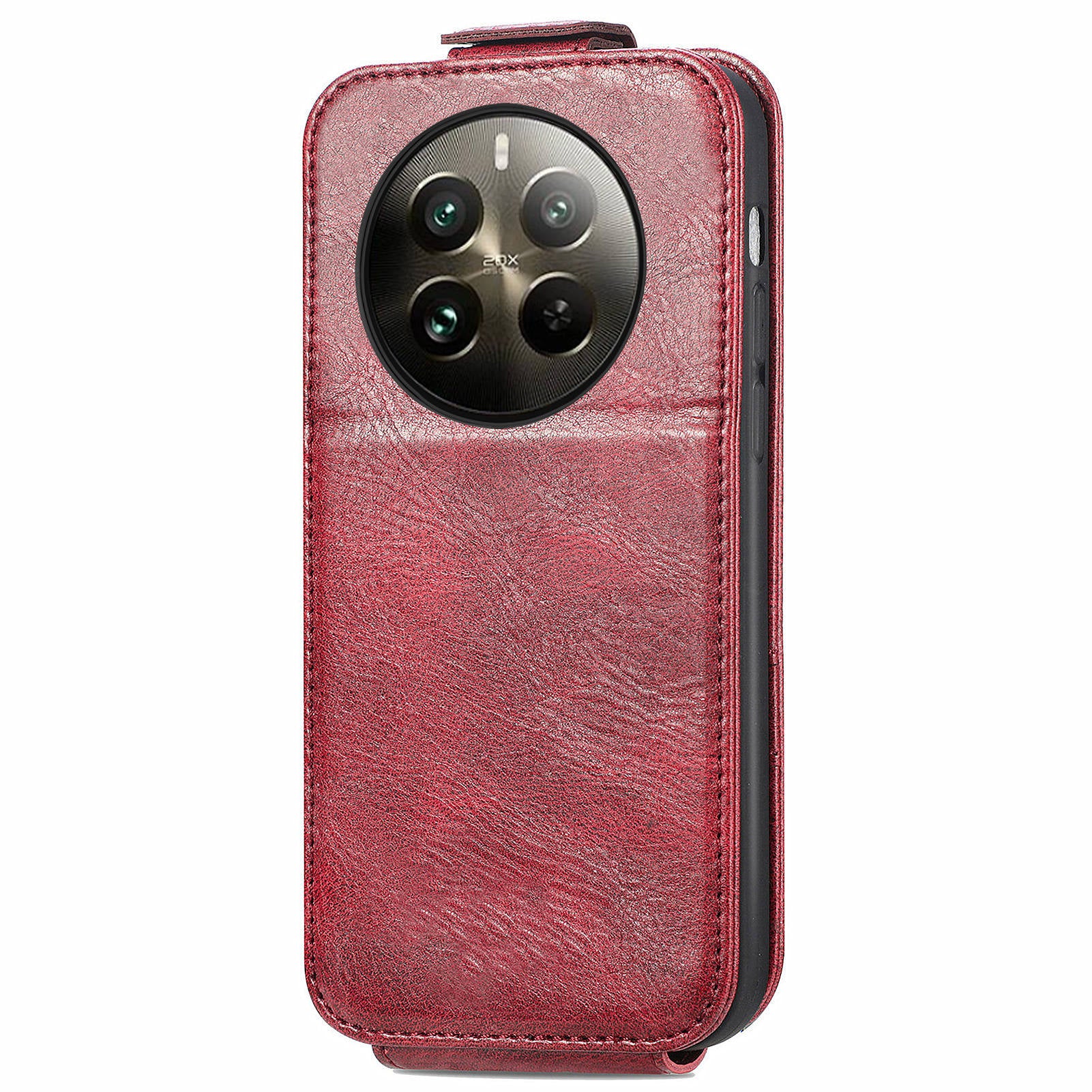 Zipper Phone Shell for Realme 12+ 5G Slim-Fit Case Vertical Flip Design Wallet Leather Cover - Wine Red