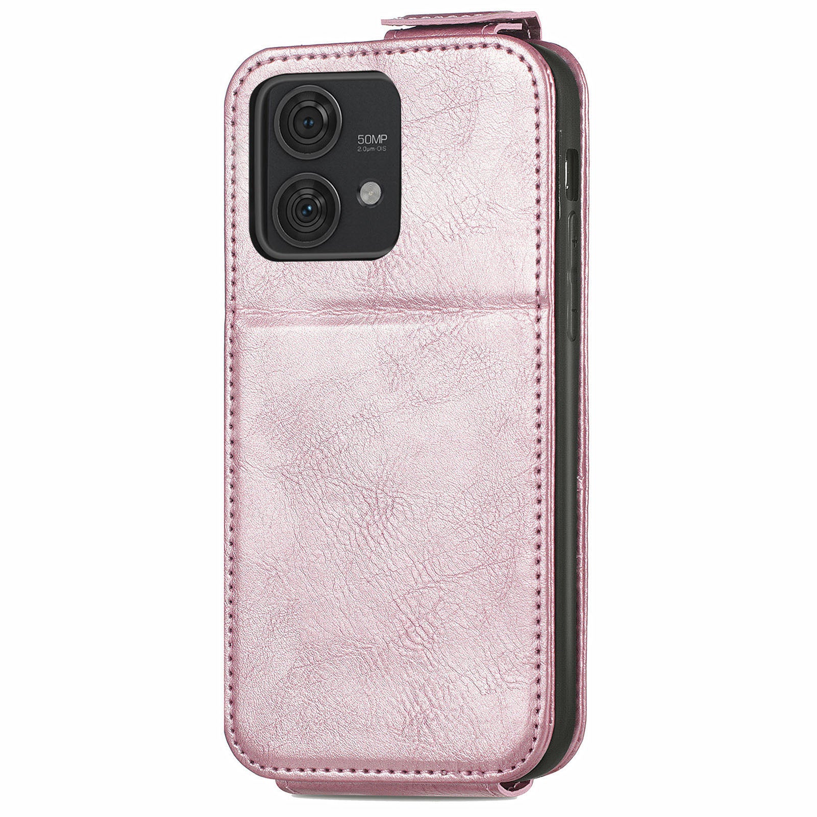 For Motorola Edge 40 Neo 5G PU Leather Phone Case Shockproof Vertical Flip Zipper Wallet Cover - Rose Gold
