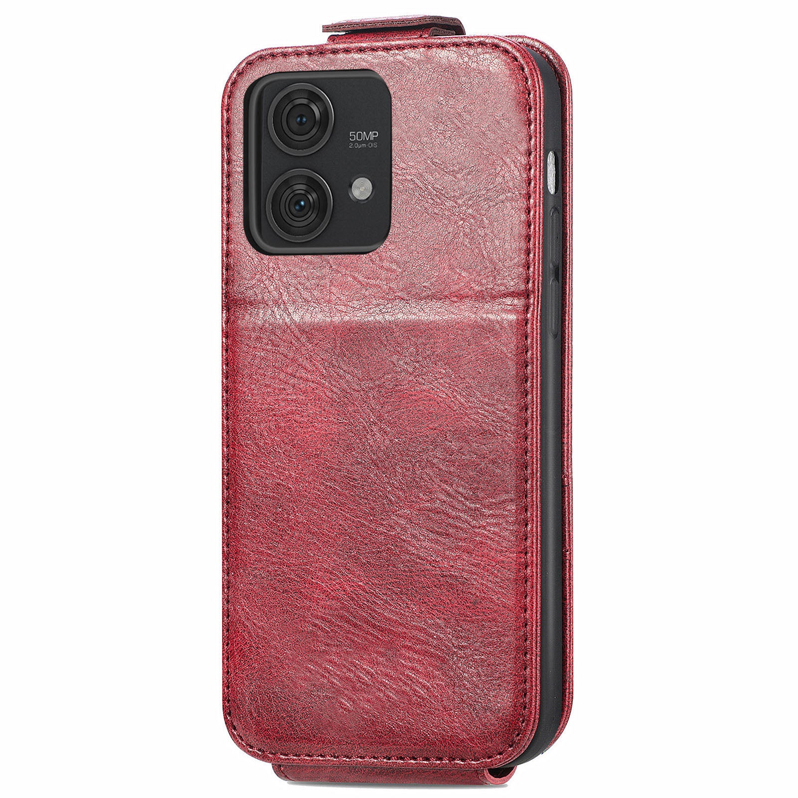 For Motorola Edge 40 Neo 5G PU Leather Phone Case Shockproof Vertical Flip Zipper Wallet Cover - Wine Red