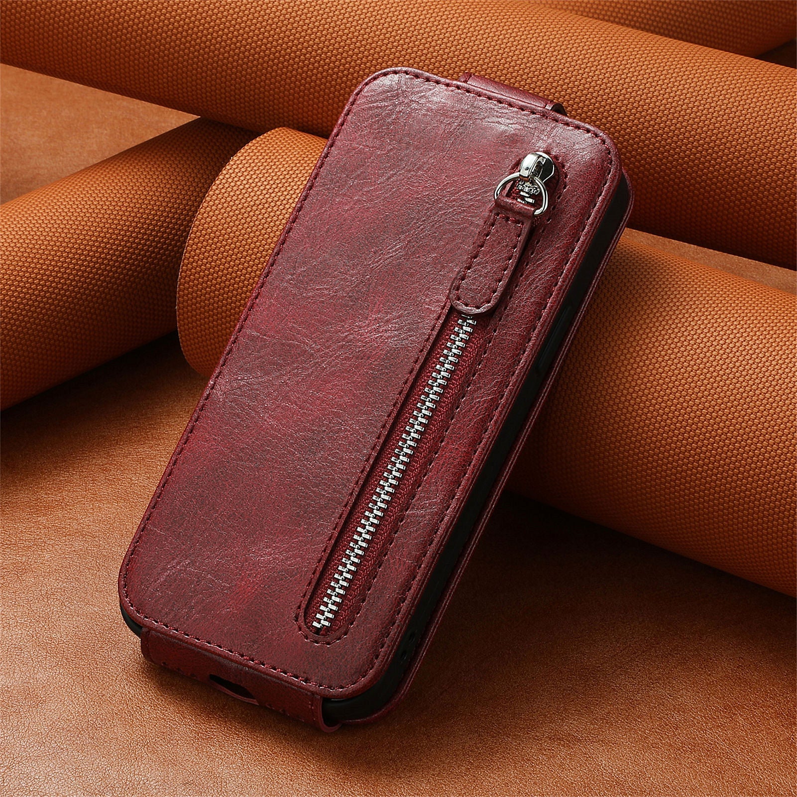For Motorola Edge 40 Neo 5G PU Leather Phone Case Shockproof Vertical Flip Zipper Wallet Cover - Wine Red