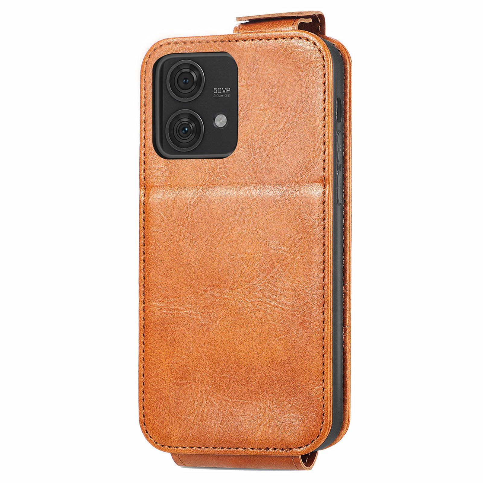 For Motorola Edge 40 Neo 5G PU Leather Phone Case Shockproof Vertical Flip Zipper Wallet Cover - Brown