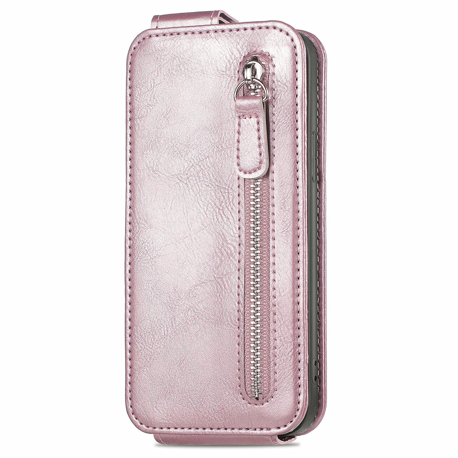 For Motorola Moto G24 Power Phone Case Zipper Pocket Vertical Flip Leather Stand Anti-drop Cover - Rose Gold