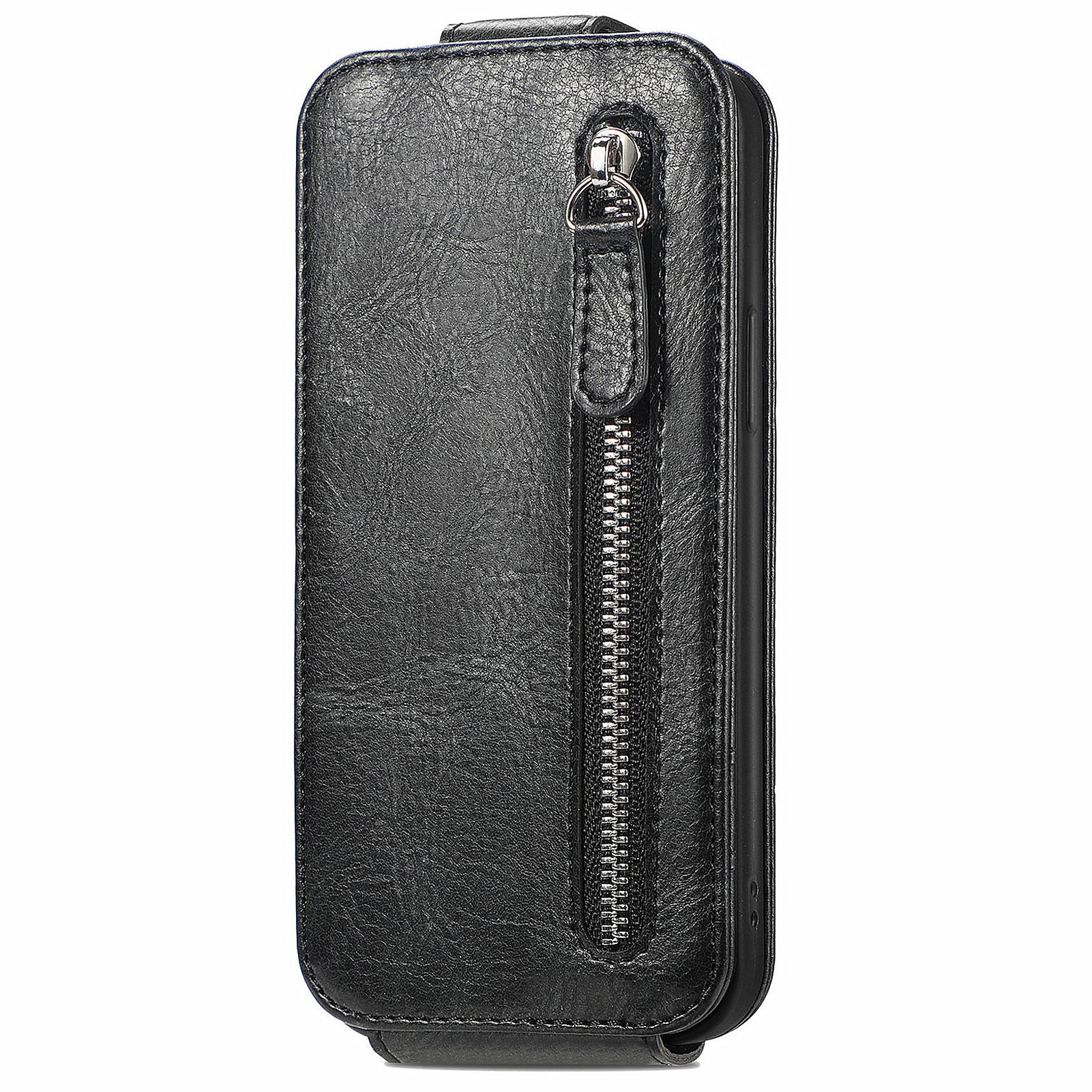 For Motorola Moto G24 Power Phone Case Zipper Pocket Vertical Flip Leather Stand Anti-drop Cover - Black