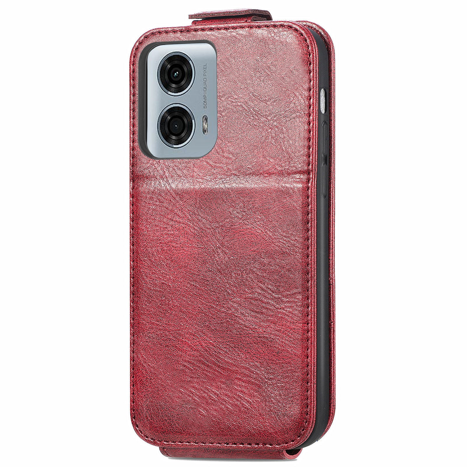 For Motorola Moto G24 Power Phone Case Zipper Pocket Vertical Flip Leather Stand Anti-drop Cover - Wine Red