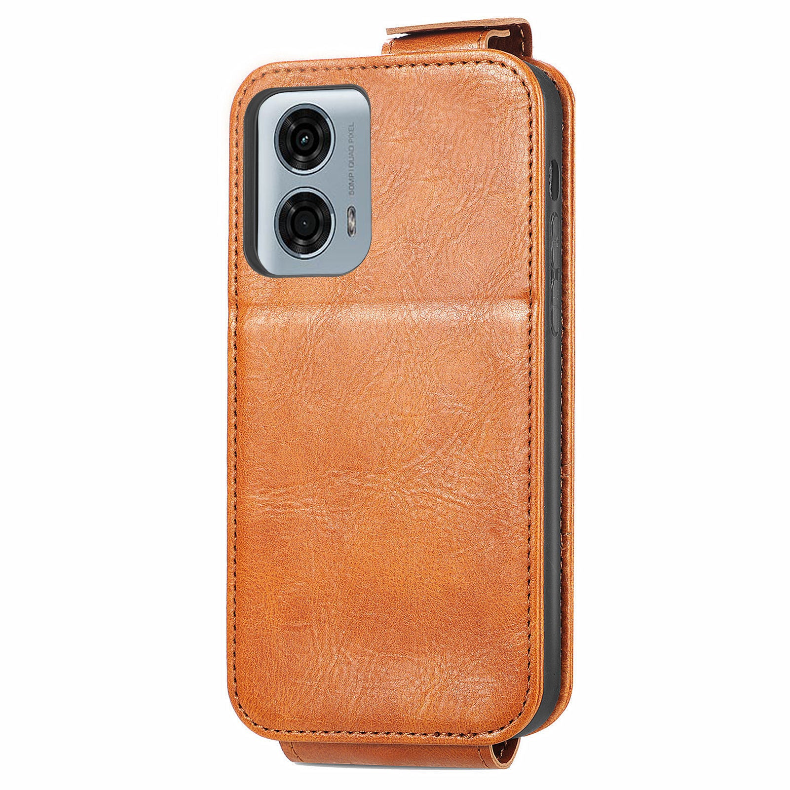 For Motorola Moto G24 Power Phone Case Zipper Pocket Vertical Flip Leather Stand Anti-drop Cover - Brown