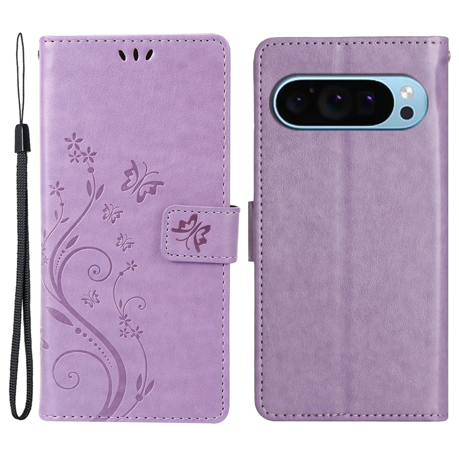 For Google Pixel 9 Case Butterfly Pattern PU Leather Wallet Phone Cover - Light Purple