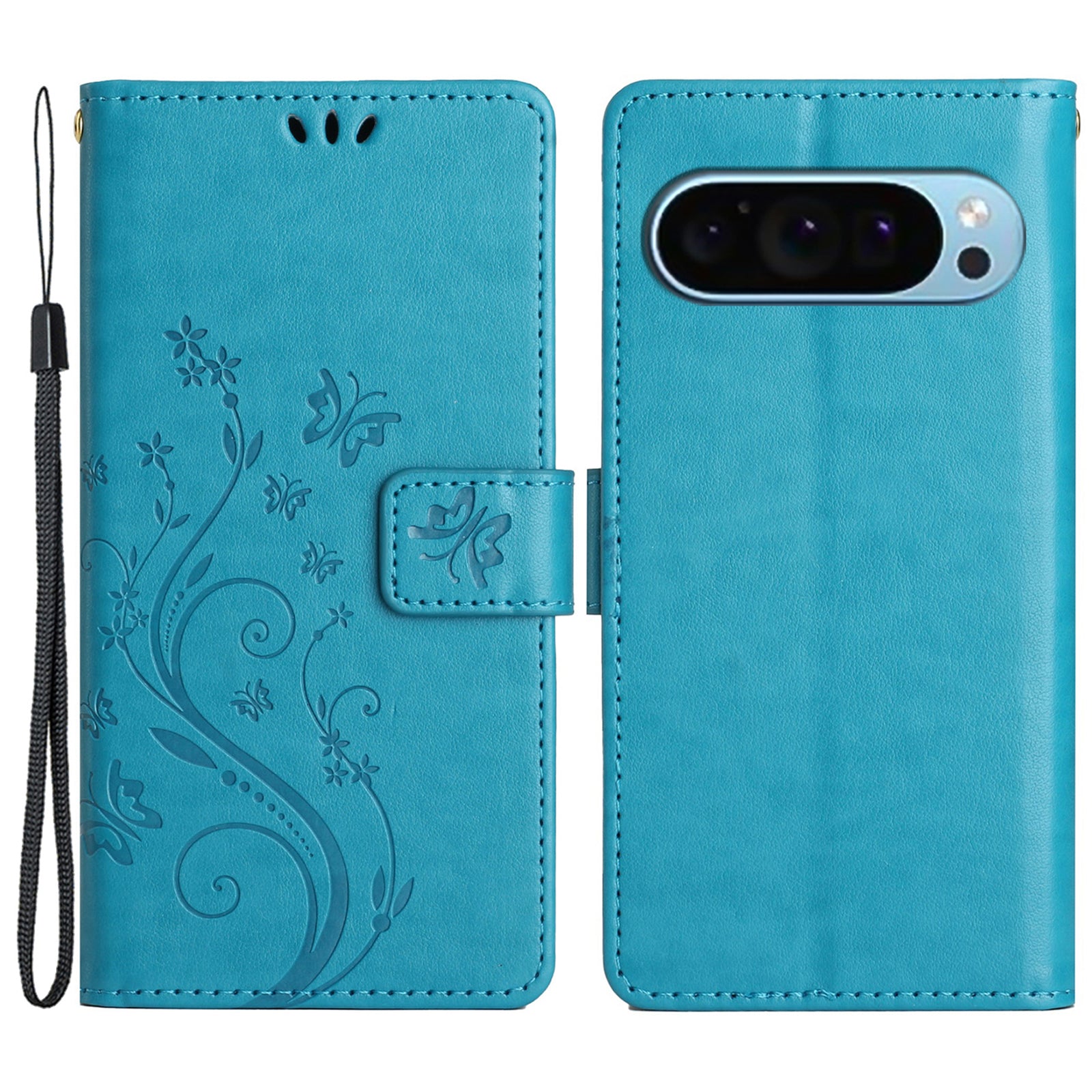 For Google Pixel 9 Case Butterfly Pattern PU Leather Wallet Phone Cover - Blue