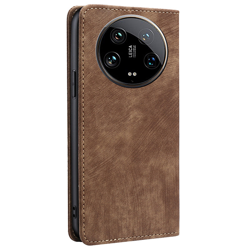 For Xiaomi 14 Ultra Case RFID Blocking PU Leather Wallet Flip Phone Cover - Brown