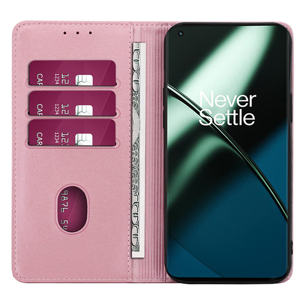 For OnePlus Ace 3V 5G Phone Case Magnetic Closure Leather Wallet Cover - Rose Gold