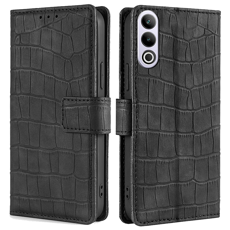 For OnePlus Ace 3V 5G Case Wallet Stand Crocodile Texture Leather Phone Cover - Black