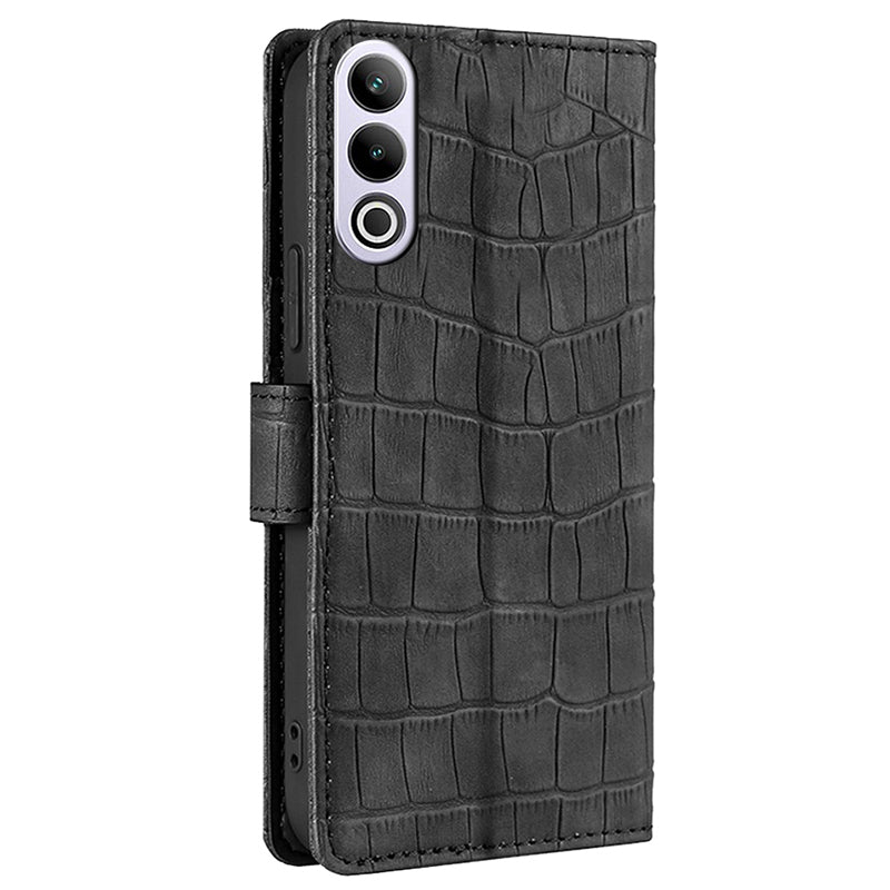 For OnePlus Ace 3V 5G Case Wallet Stand Crocodile Texture Leather Phone Cover - Black