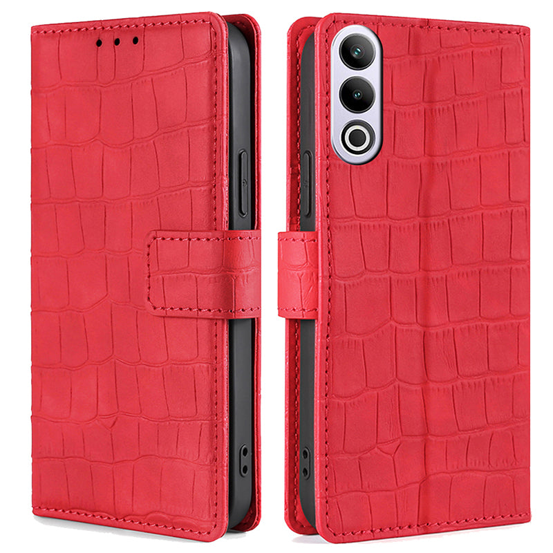 For OnePlus Ace 3V 5G Case Wallet Stand Crocodile Texture Leather Phone Cover - Red