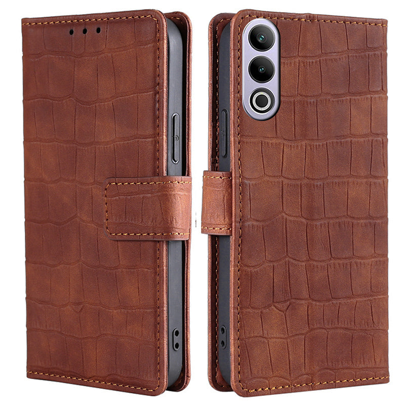 For OnePlus Ace 3V 5G Case Wallet Stand Crocodile Texture Leather Phone Cover - Brown