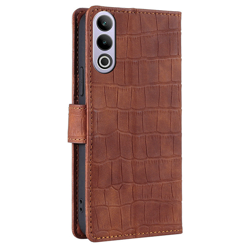 For OnePlus Ace 3V 5G Case Wallet Stand Crocodile Texture Leather Phone Cover - Brown