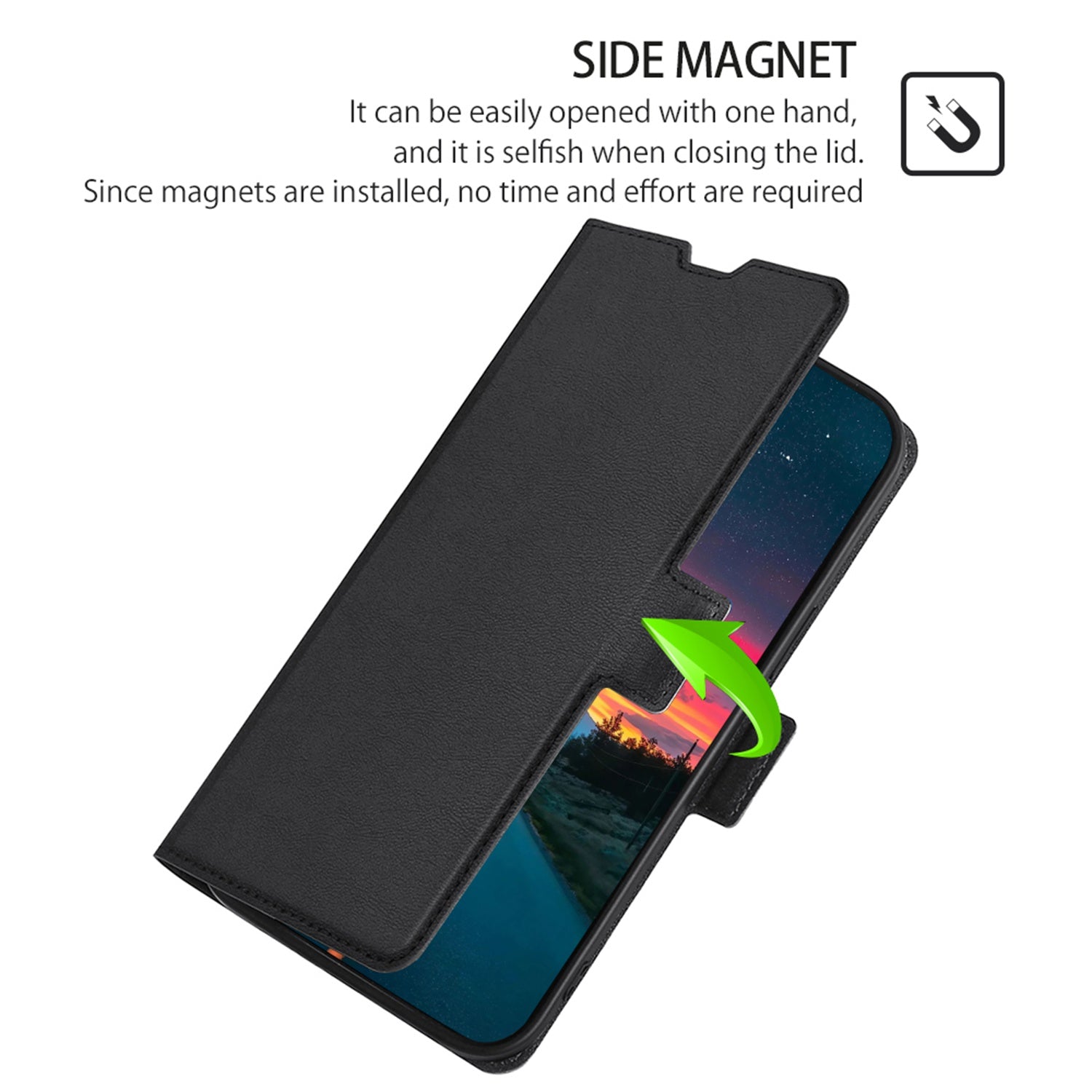 For OnePlus Ace 3V 5G Case Side Magnetic Clasp Design PU Leather Phone Cover with Card Slot - Black