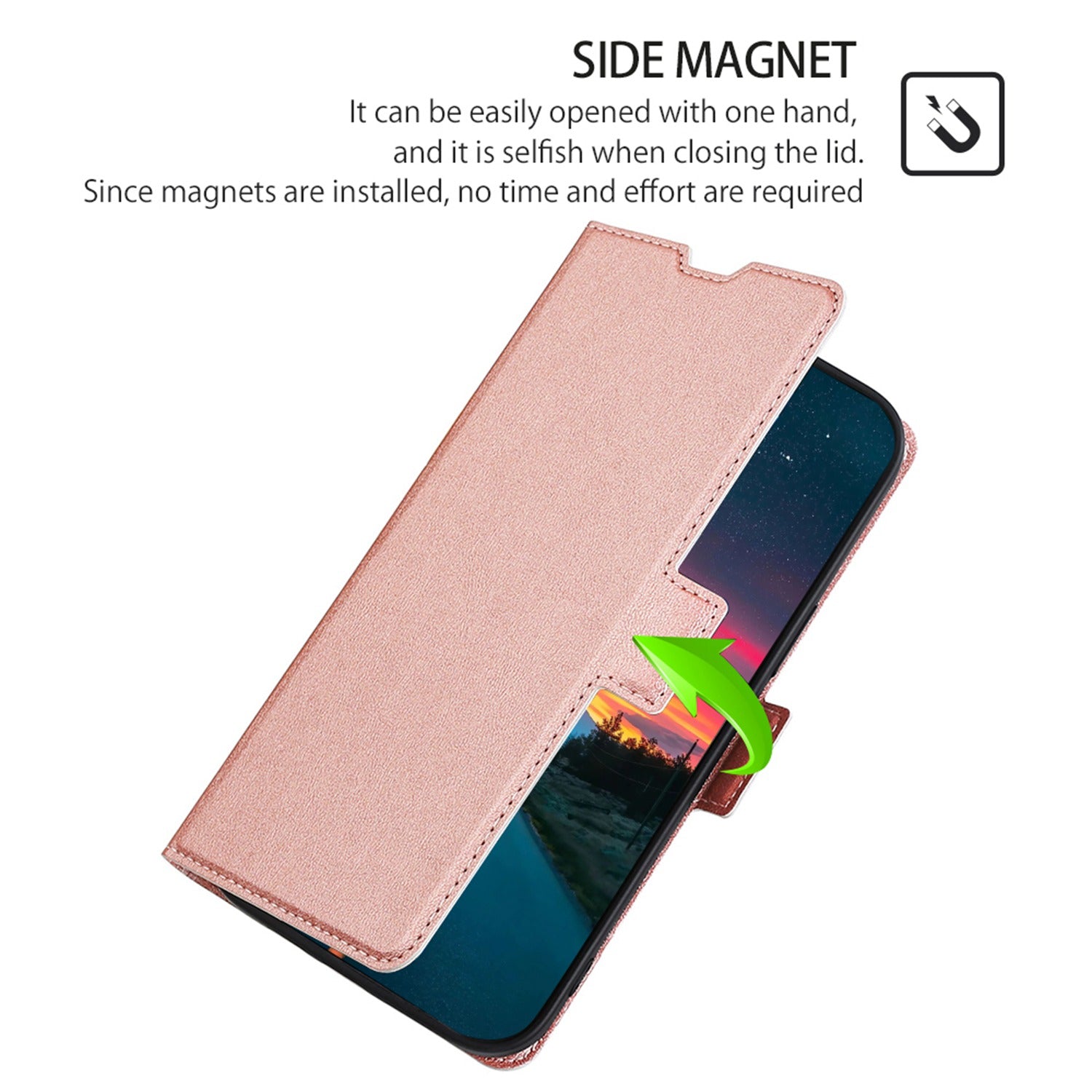 For OnePlus Ace 3V 5G Case Side Magnetic Clasp Design PU Leather Phone Cover with Card Slot - Rose Gold