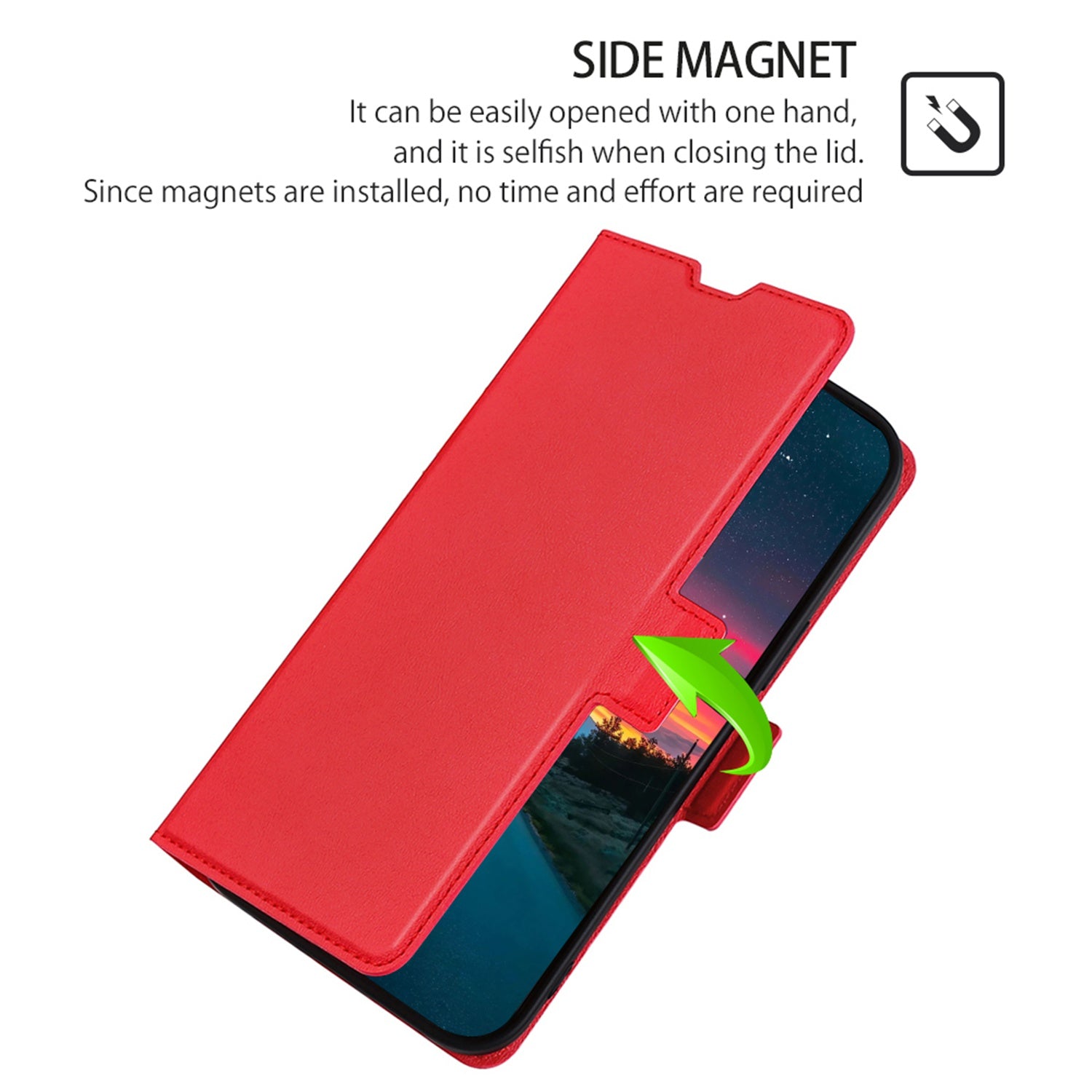 For OnePlus Ace 3V 5G Case Side Magnetic Clasp Design PU Leather Phone Cover with Card Slot - Red