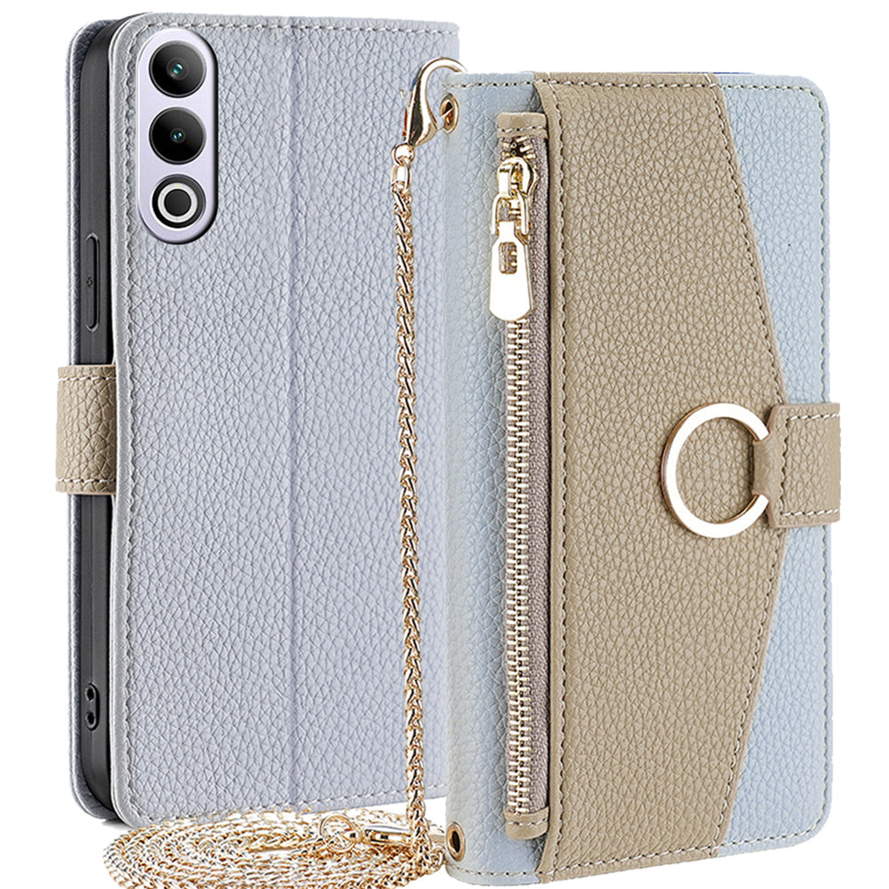 For OnePlus Ace 3V 5G  Case Zipper Wallet Mirror Crossbody Phone Cover with Long Strap - Blue