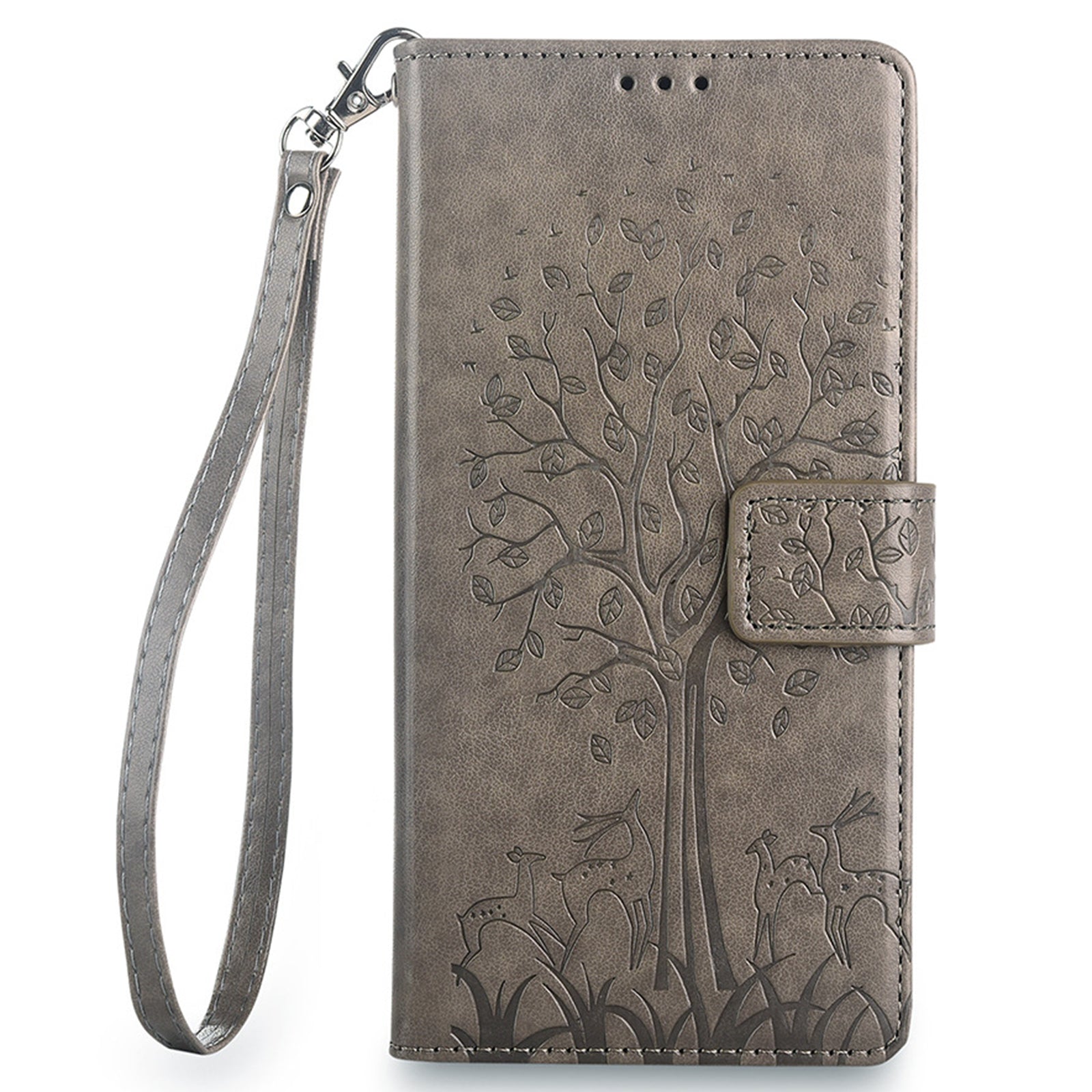 For OnePlus Ace 3V 5G Leather Case Tree Imprinted Wallet Stand Cell Phone Cover - Grey