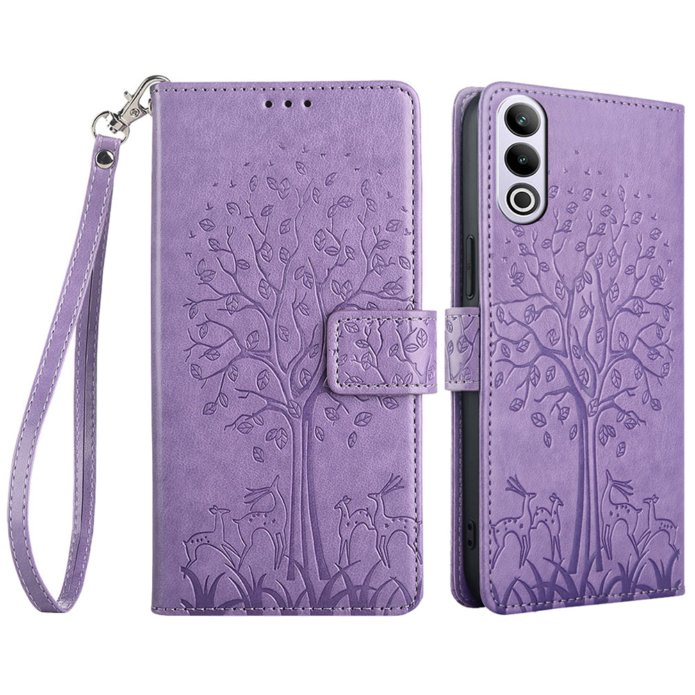 For OnePlus Ace 3V 5G Leather Case Tree Imprinted Wallet Stand Cell Phone Cover - Purple