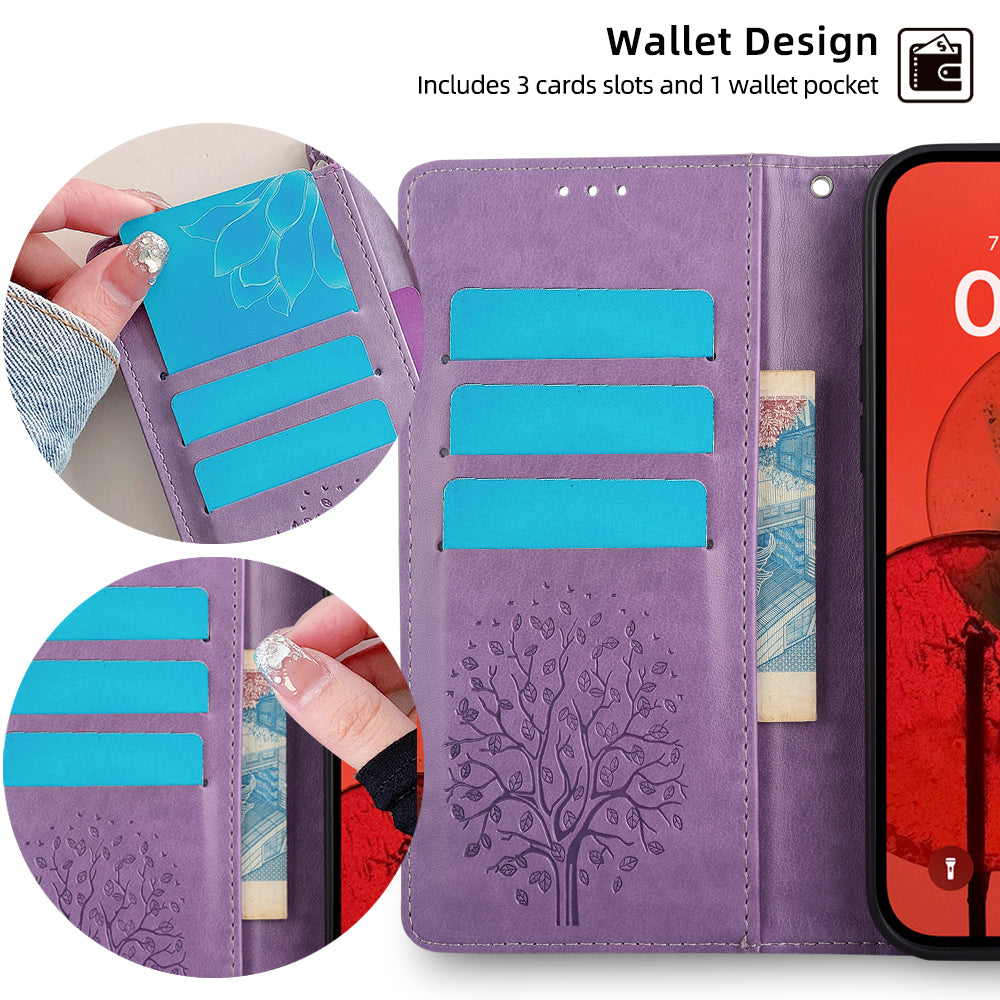 For OnePlus Ace 3V 5G Leather Case Tree Imprinted Wallet Stand Cell Phone Cover - Purple