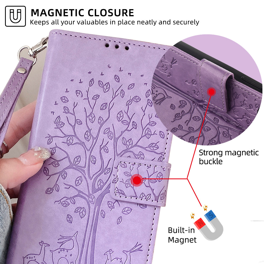 For OnePlus Ace 3V 5G Leather Case Tree Imprinted Wallet Stand Cell Phone Cover - Purple