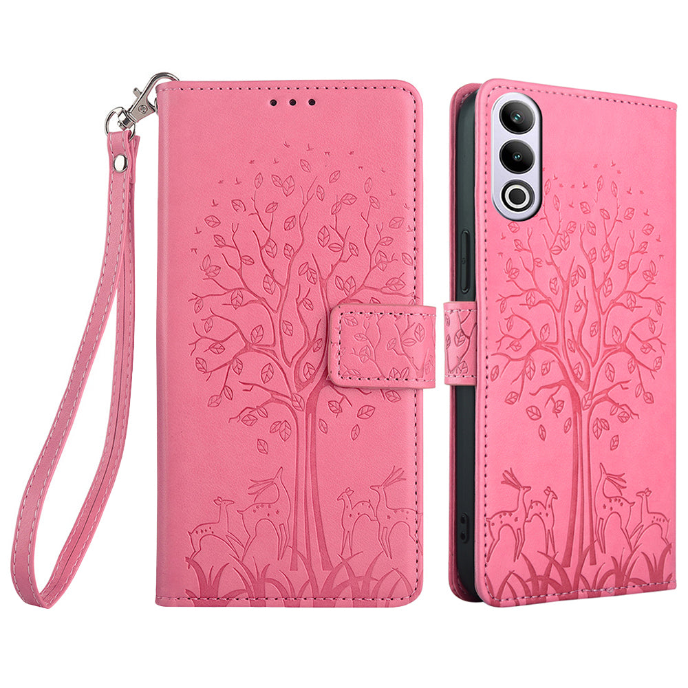 For OnePlus Ace 3V 5G Leather Case Tree Imprinted Wallet Stand Cell Phone Cover - Pink