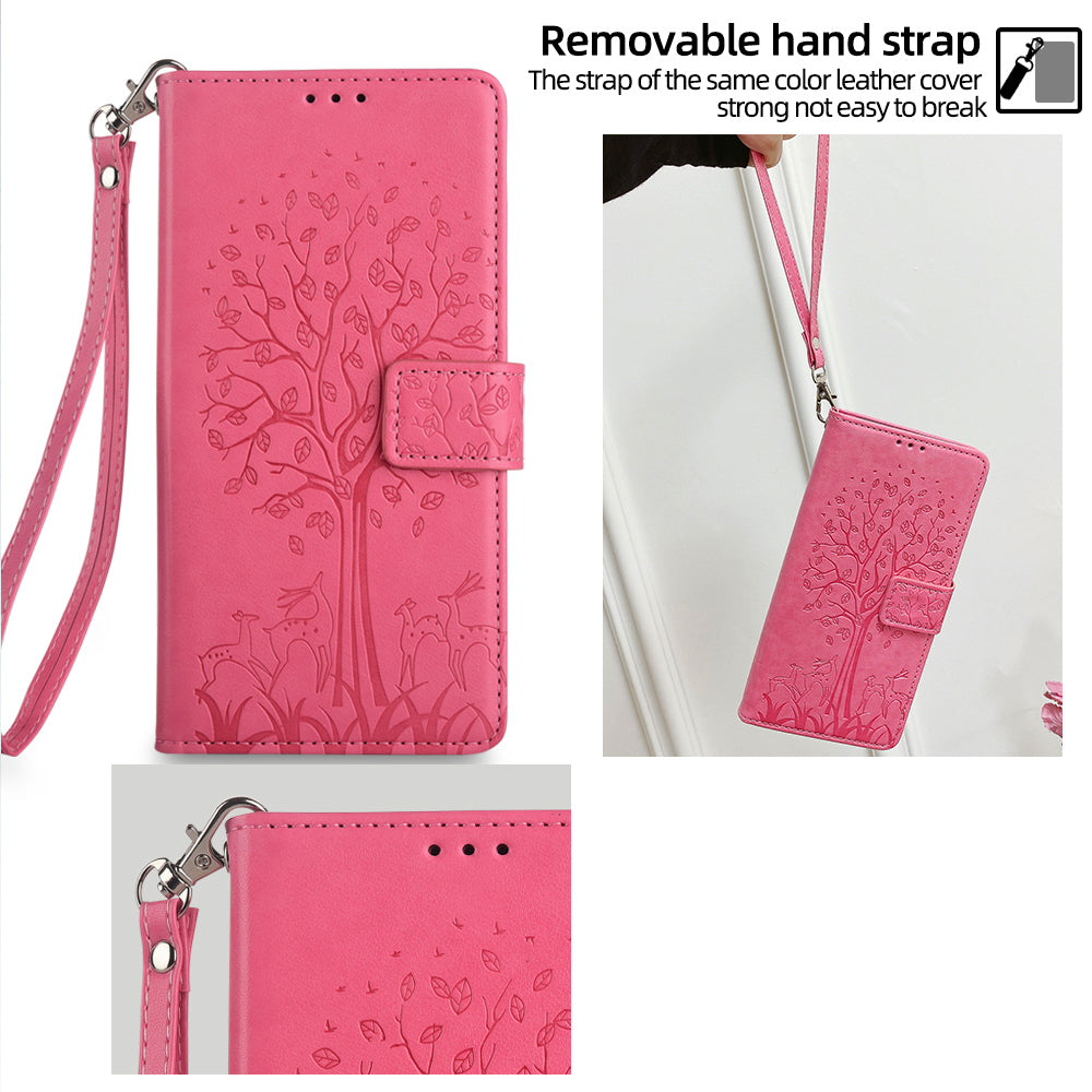 For OnePlus Ace 3V 5G Leather Case Tree Imprinted Wallet Stand Cell Phone Cover - Pink