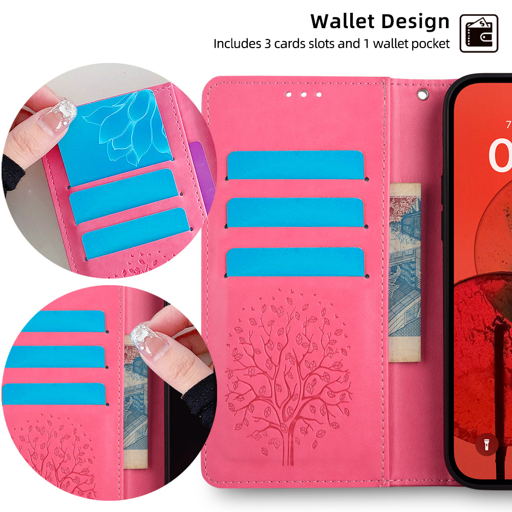 For OnePlus Ace 3V 5G Leather Case Tree Imprinted Wallet Stand Cell Phone Cover - Pink