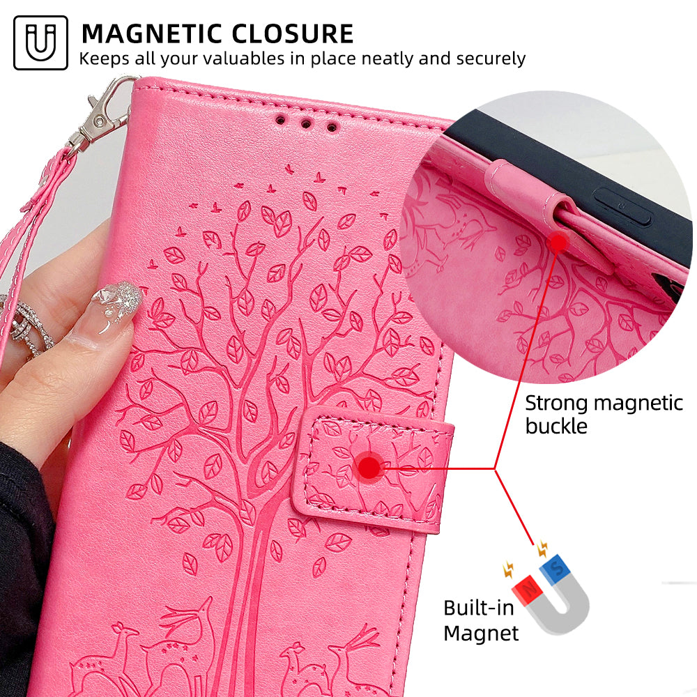 For OnePlus Ace 3V 5G Leather Case Tree Imprinted Wallet Stand Cell Phone Cover - Pink