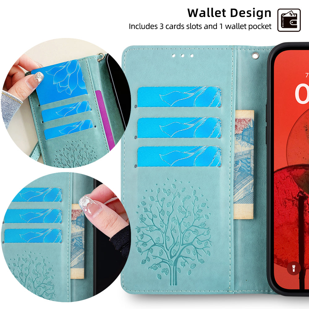 For OnePlus Ace 3V 5G Leather Case Tree Imprinted Wallet Stand Cell Phone Cover - Green