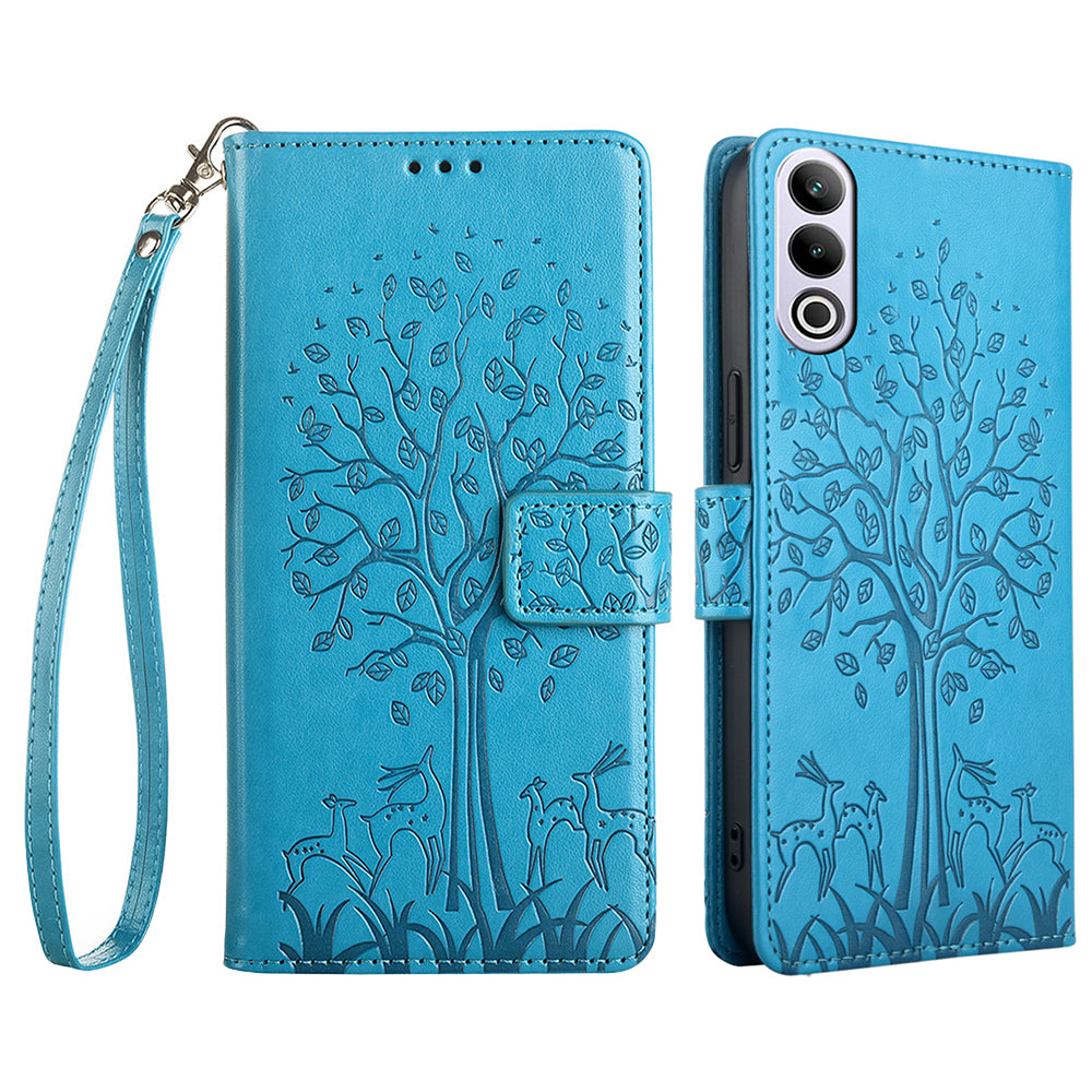 For OnePlus Ace 3V 5G Leather Case Tree Imprinted Wallet Stand Cell Phone Cover - Blue