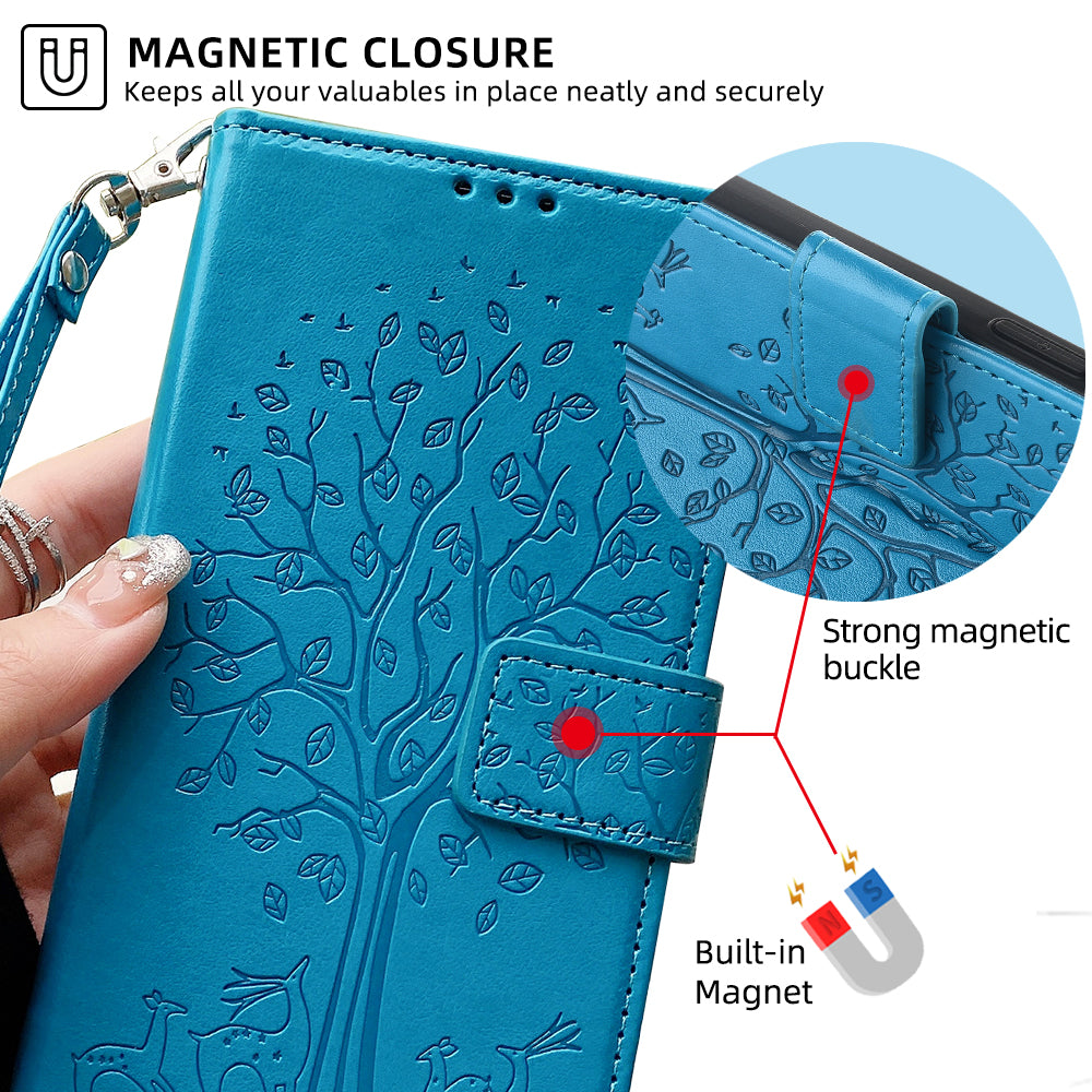 For OnePlus Ace 3V 5G Leather Case Tree Imprinted Wallet Stand Cell Phone Cover - Blue