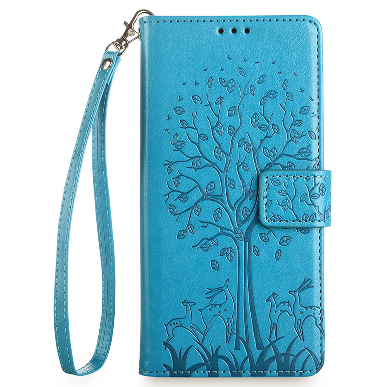 For OnePlus Ace 3V 5G Leather Case Tree Imprinted Wallet Stand Cell Phone Cover - Blue