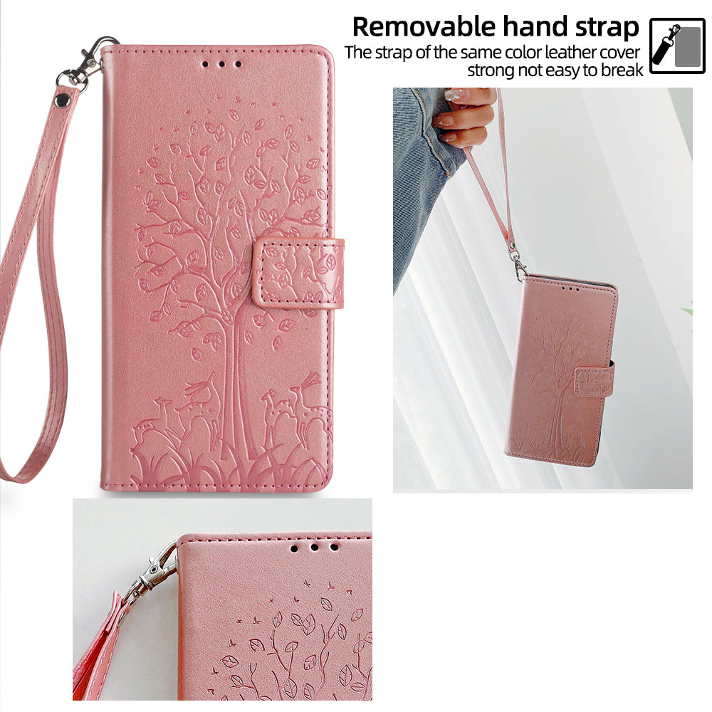 For OnePlus Ace 3V 5G Leather Case Tree Imprinted Wallet Stand Cell Phone Cover - Rose Gold